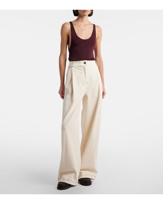 Max Mara White Pleated Wide-Leg Jeans