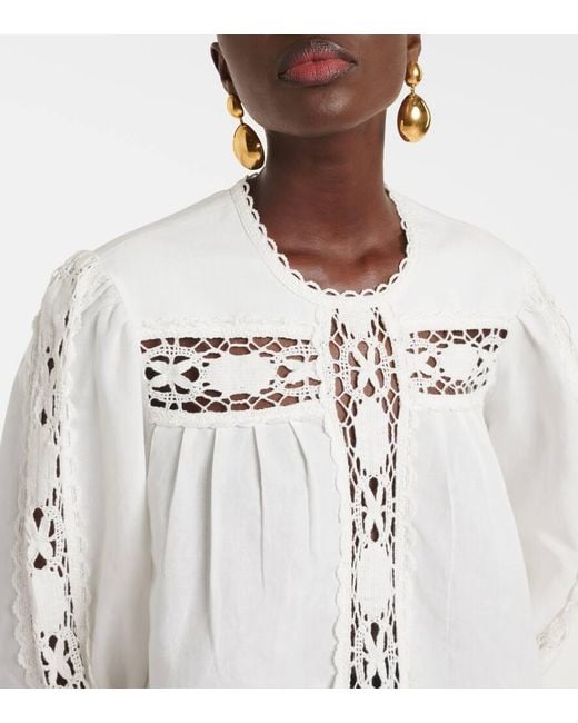 Isabel Marant White Bluse Valmira Aus Leinen Und Baumwolle