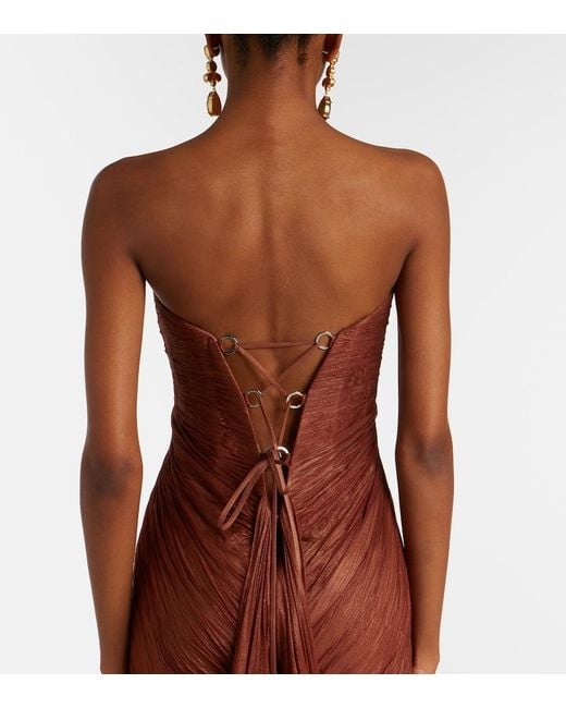 Maria Lucia Hohan Red Rachel Draped Silk Muslin Bustier Gown