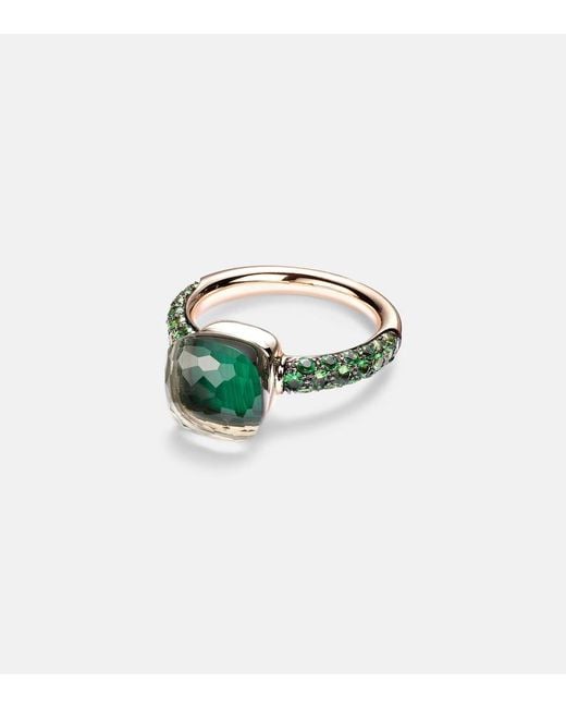 Pomellato Green Nudo 18Kt Rose And Ring With Malachite, Prasiolite, And Tsavorite