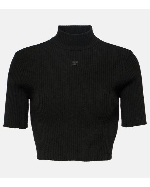 Courreges Black Ribbed-knit Crop Top
