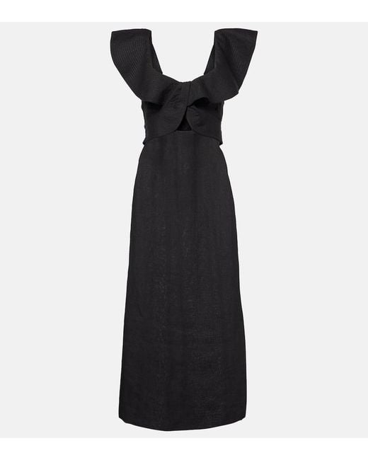 Johanna Ortiz Black Ruffled Midi Dress