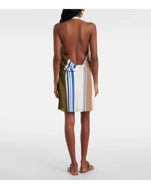 Sir Blue Thistle Striped Silk Crepe Minidress
