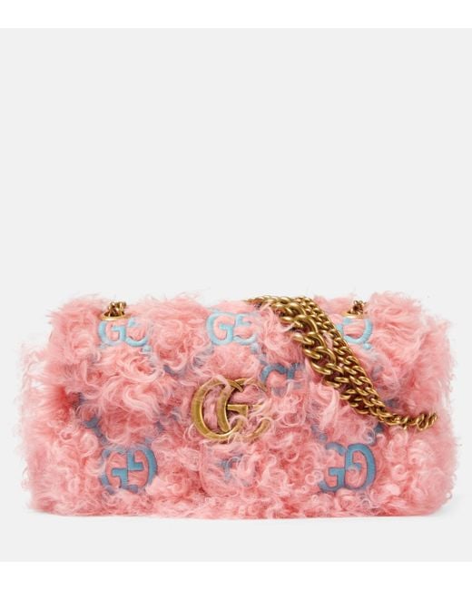 Gucci GG Marmont Small Shearling Shoulder Bag in Pink Lyst UK