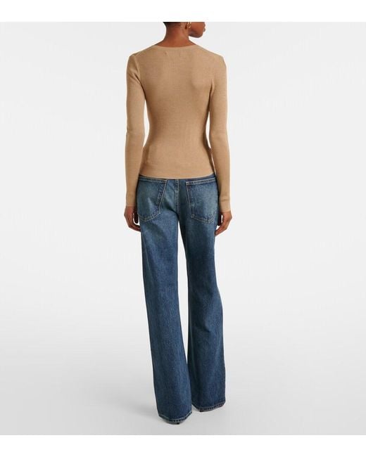 Nili Lotan Natural Kyrie Ribbed-Knit Silk Henley Shirt
