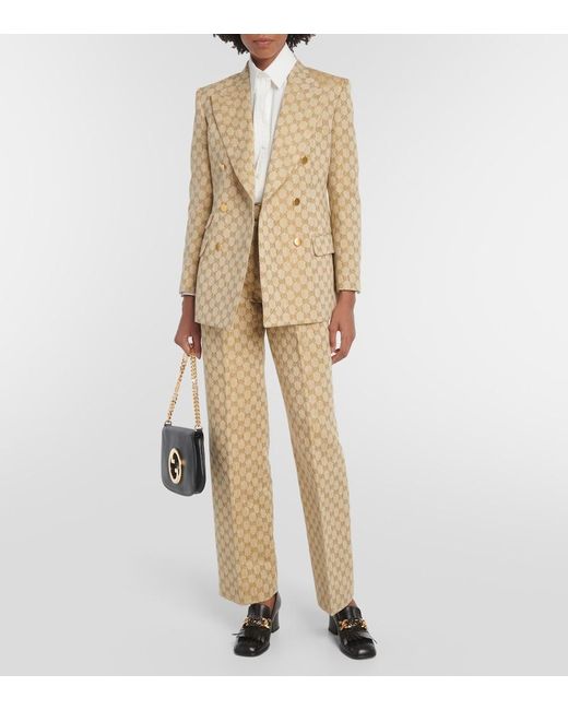 Gucci GG Jacquard Linen-cotton Blazer in Natural | Lyst