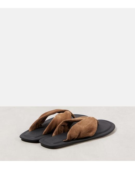Brunello Cucinelli Brown Suede Thong Sandals
