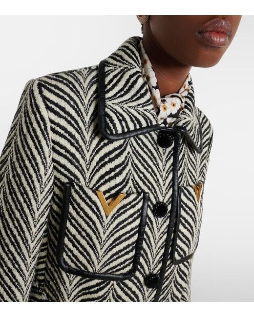 Valentino Gray Vgold Shearling-Trimmed Wool-Blend Coat