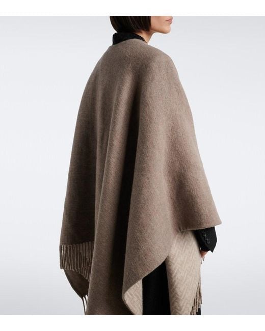 Fendi Brown Reversible Wool And Cashmere Poncho