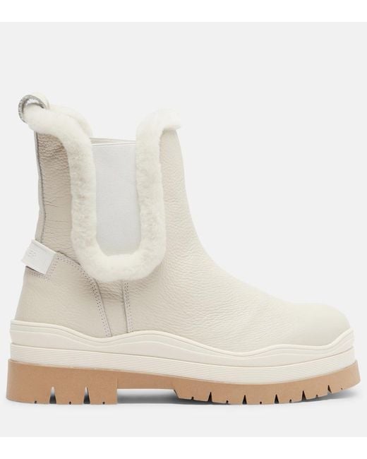Bogner White Arosa Shearling-Lined Leather Ankle Boots