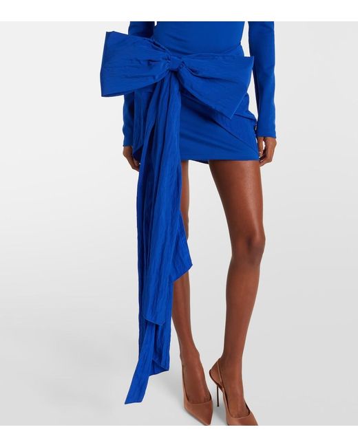 David Koma Blue Bow-Detail Jersey Minidress
