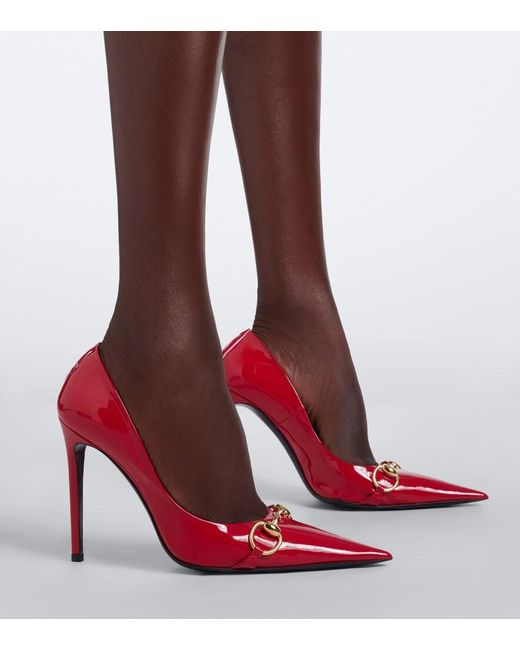 Gucci Red Donna Horsebit Patent Leather Pumps