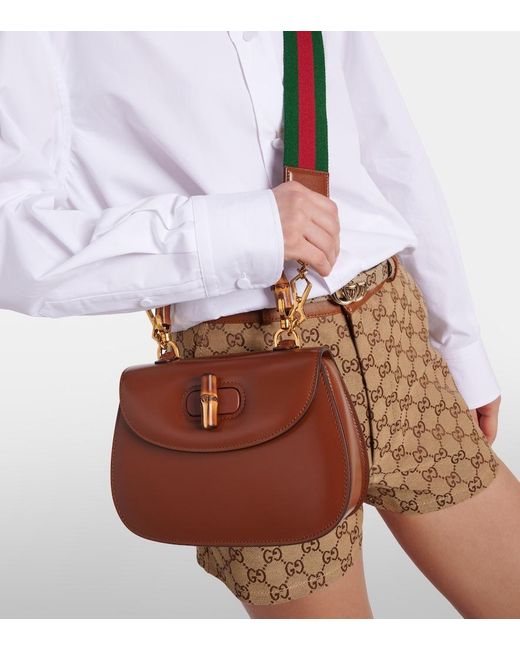 Gucci Brown Bamboo 1947 Small Leather Top-Handle Bag