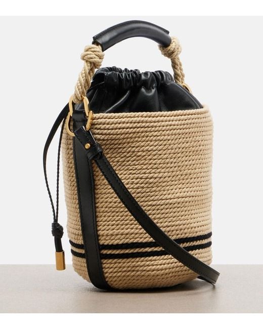 Chloé Black Soleil Mini Raffia-Effect Bucket Bag