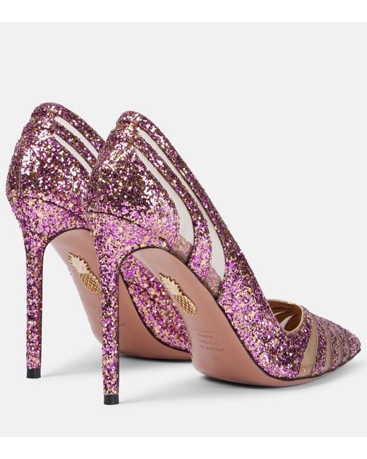 Aquazzura Pink The Spy 105 Glitter Mesh Pumps