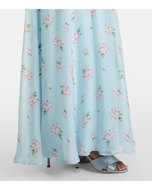 LEO LIN Blue Lilith Bow-Detail Floral Chiffon Maxi Dress