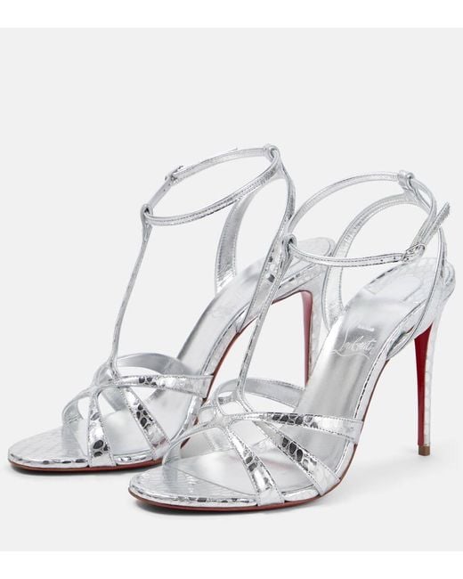 Christian Louboutin White Sandalen Tangueva 100 Aus Metallic-Leder