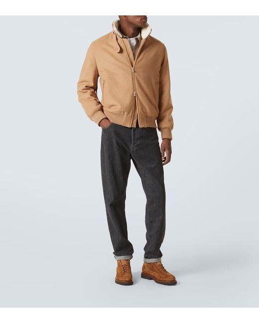 Brunello Cucinelli Brown Padded Shearling-Trimmed Cashmere Blouson for men