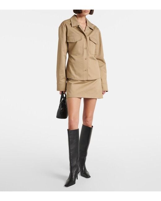 Courreges Natural Belted And Pleated Polycotton Miniskirt