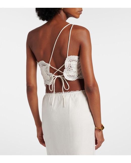 Posse White Darya Embroidered Linen And Cotton Top