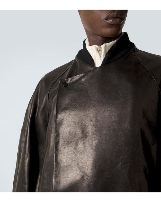 Fear Of God Black Leather Bomber Jacket for men