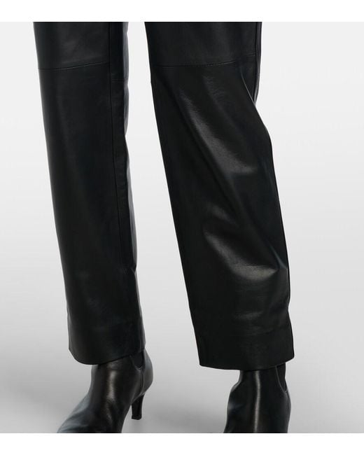 Vince Black Leather Cropped Straight Pants
