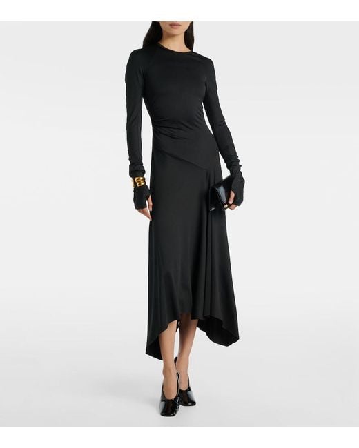 gathered asymmetric midi dress Asymmetric gathered jersey midi dress - black
