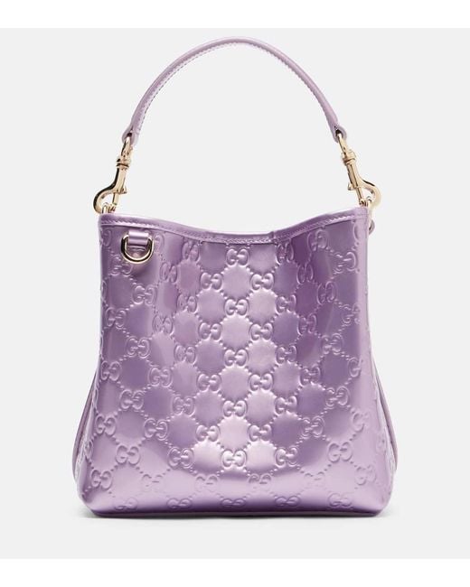 Gucci Gg Emblem Medium Metallic Leather Bucket Bag in Purple | Lyst