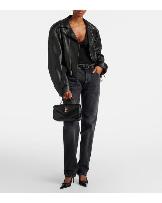 Saint Laurent Black Loulou Matelasse Leather Top-Handle Bag