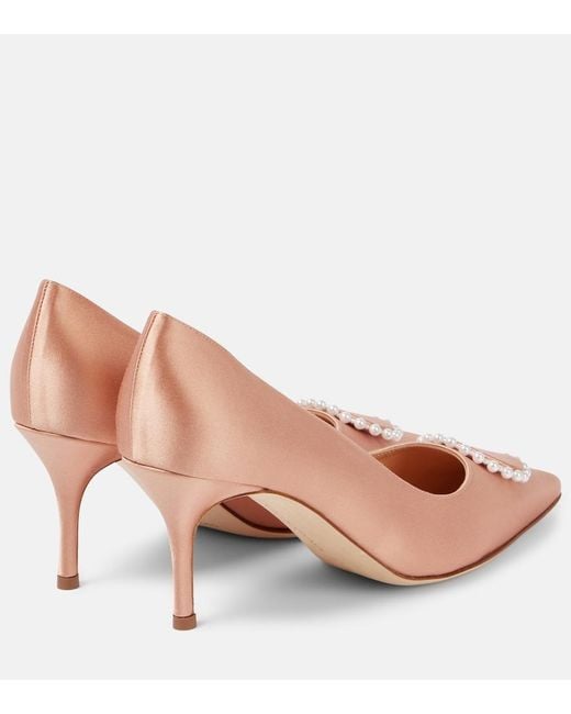 Manolo Blahnik Natural Kifaclo 70 Embellished Satin Pumps