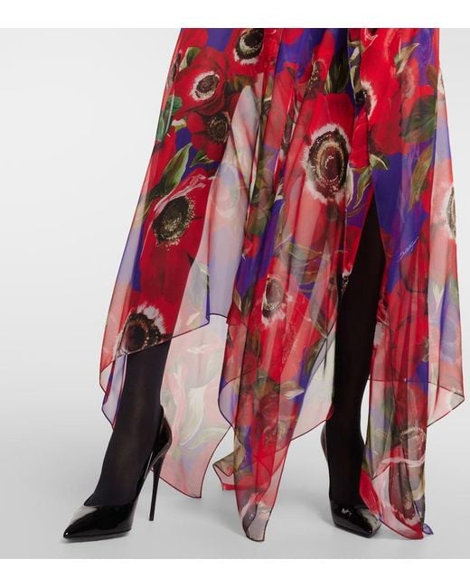 Dolce & Gabbana Red Anemone Silk Chiffon Kaftan