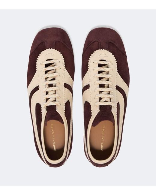 Dries Van Noten Brown Leather-Trimmed Suede Sneakers for men