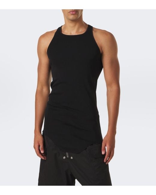 Rick Owens Black Basic Ribbed-Knit Cotton Jersey Tank Top for men