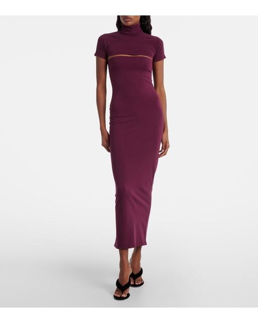 Alaïa Purple Second-Skin Knit Cutout Midi Dress