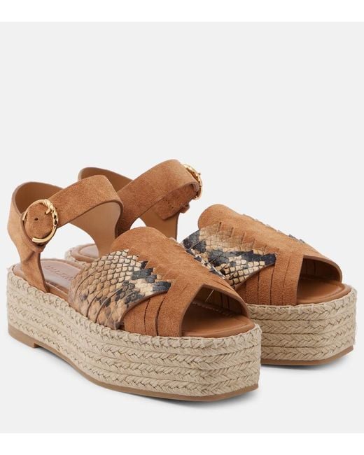 Ulla Johnson Brown Espadrille-Sandalen Elsa Aus Veloursleder Mit Leder