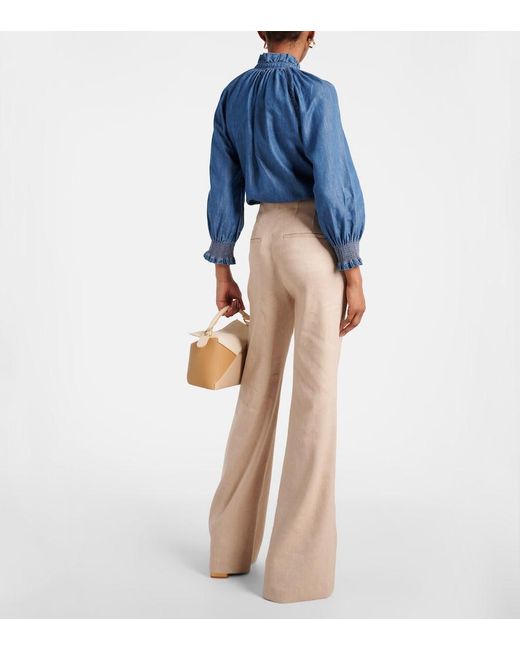 Veronica Beard Natural Komi Linen-Blend Twill Flared Pants