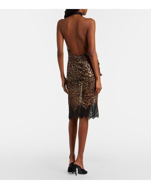 Nili Lotan Brown Thea Animal-Print Silk Midi Skirt