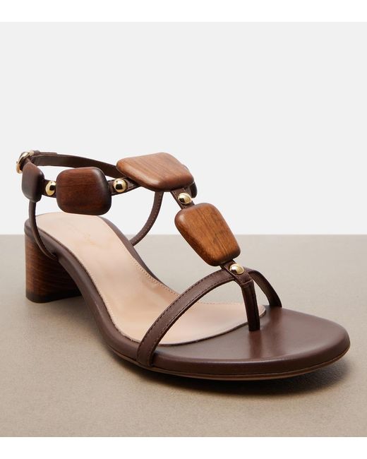 Gianvito Rossi Brown Munduk Embellished Leather Sandals