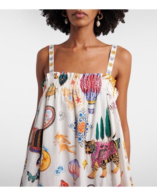 Camilla White Embellished Printed Cotton Maxi Dress