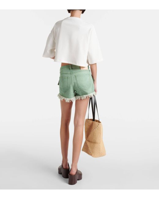 Loewe Green Paula's Ibiza Fringed Denim Shorts