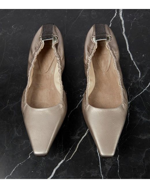 Brunello Cucinelli Brown Metallic Leather Ballet Flats