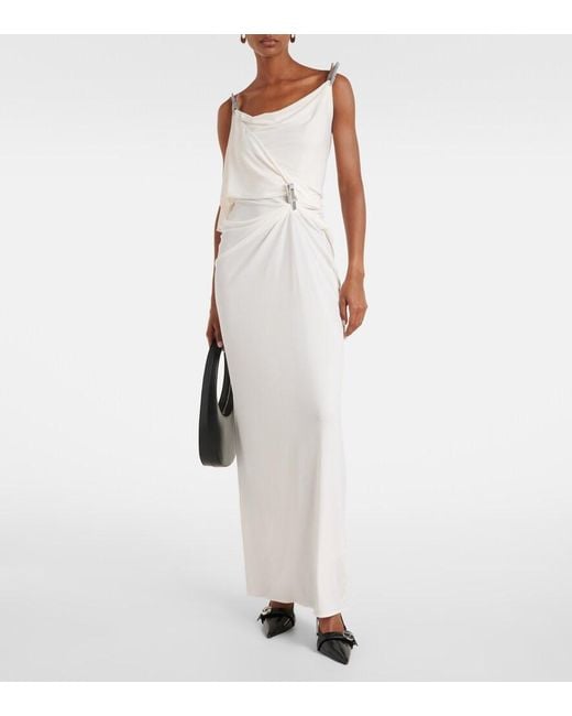 Coperni White Draped Embellished Jersey Maxi Dress