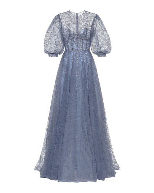 Costarellos Blue Torie Embellished Tulle Gown