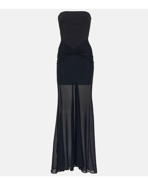 David Koma Blue Tulle-trimmed Ruched Bustier Gown