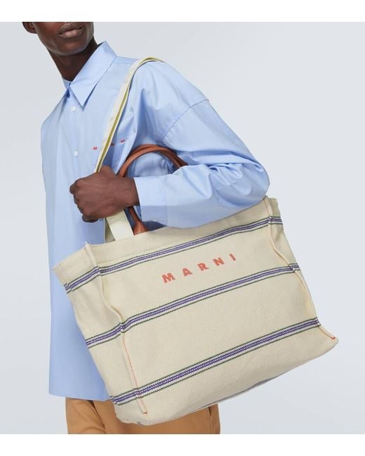 Marni Natural Logo Leather-trimmed Tote Bag for men