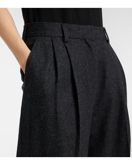Totême Black Wool-Blend Flannel Straight Pants