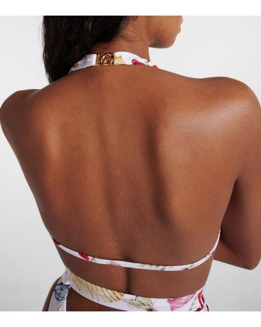 Dolce & Gabbana White Capri Printed Halterneck Swimsuit