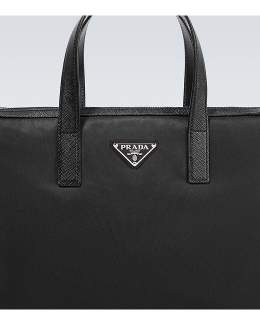 Prada Black Re-Nylon Leather-Trimmed Briefcase for men