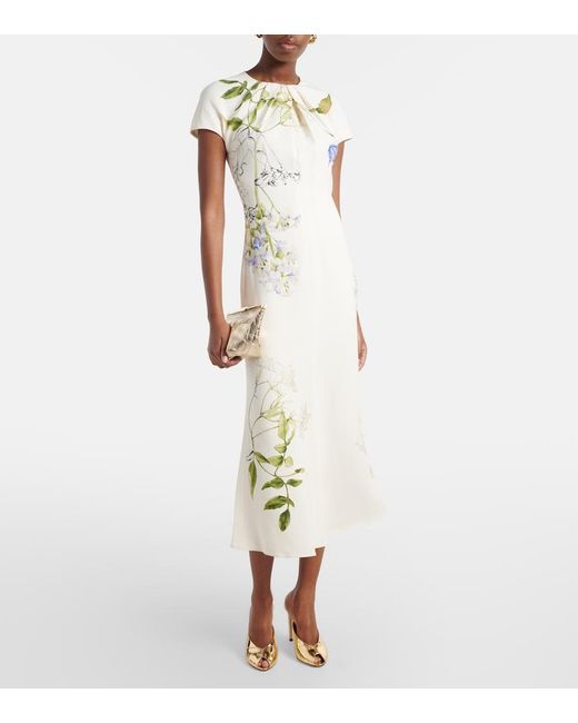 Monique Lhuillier White Floral Midi Dress