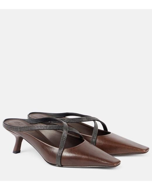 Brunello Cucinelli Brown Monili Leather Mules